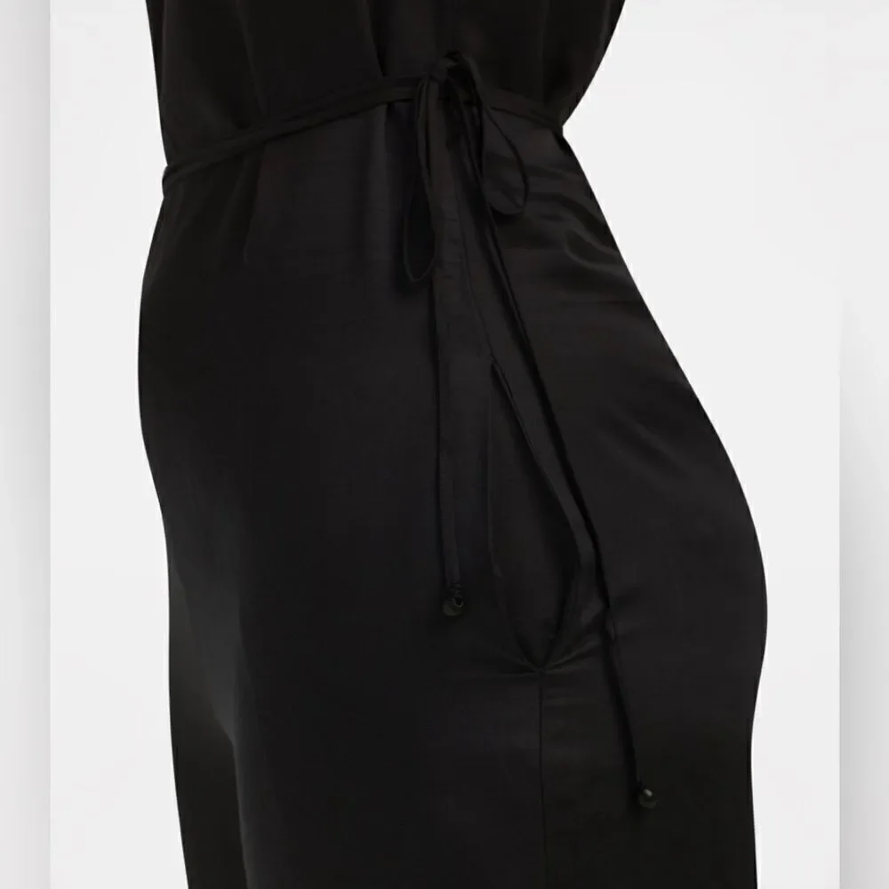 NWT Ettitude Women’s Sateen Jumpsuit V Neck Wide Legs - Onyx - Size XL